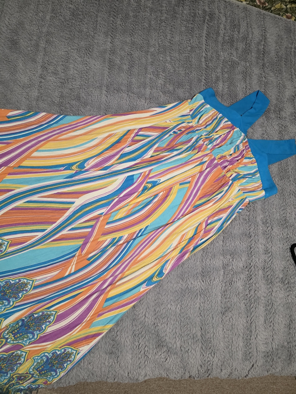 Colorful Jersey Striped Maxi Sundress with Blue Straps